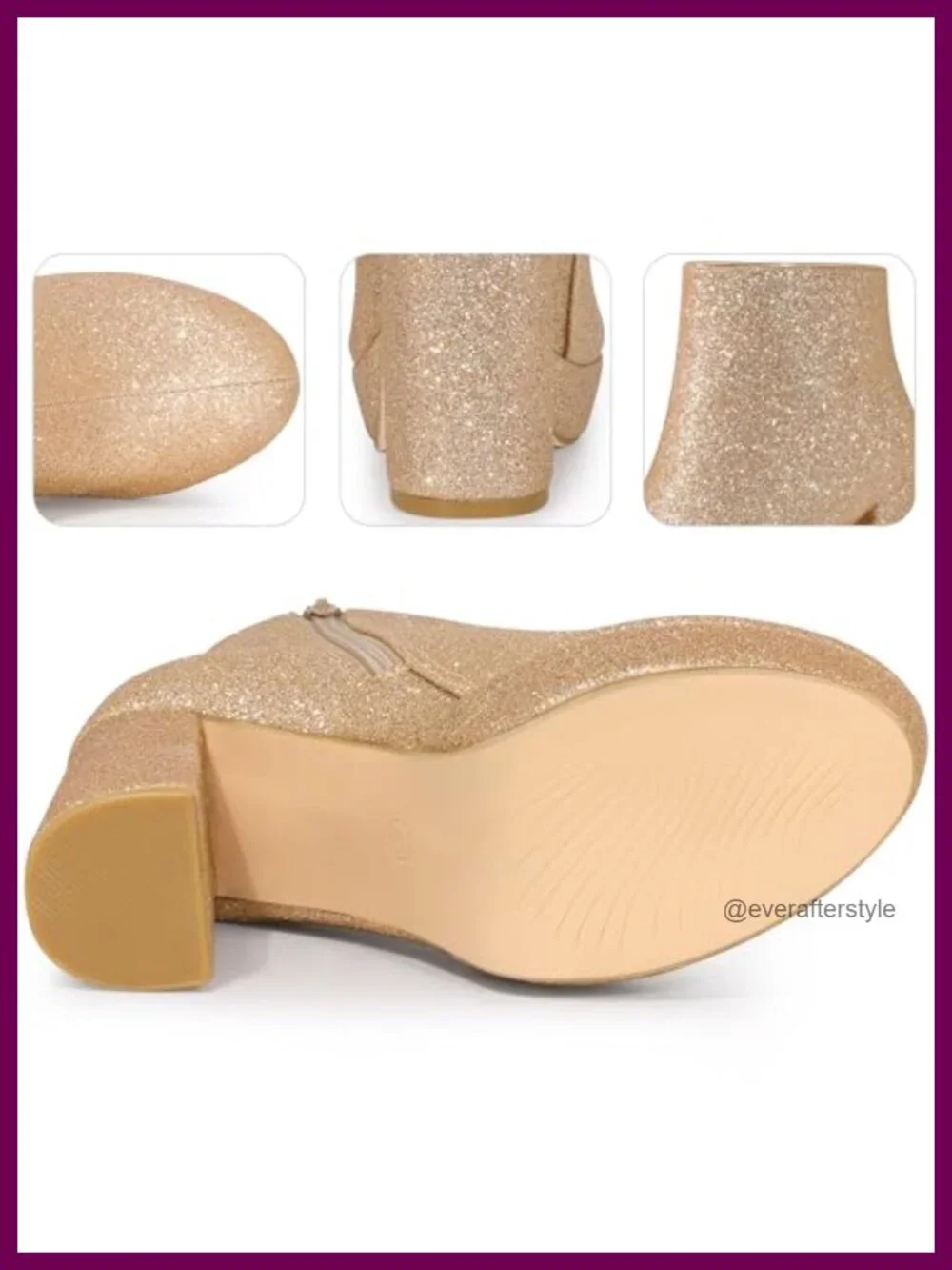 Glitter Platform Round Toe Chunky Heels Ankle Boots